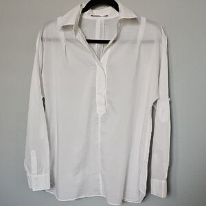 Deuple White Casual Quarter Button Down Shirt Large